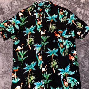 Molokai flamingo floral button down Hawaiian shirt